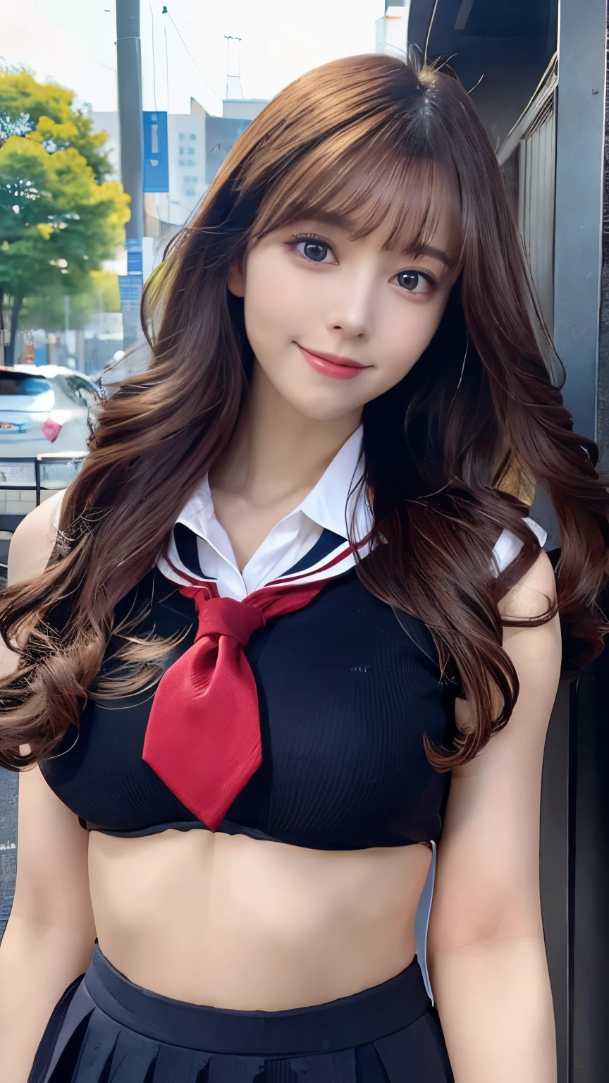 one person、whole body photos、Blonde、high school girl、Black and red checked sailor suit、smile、Cleavage、Navy blue mini skirt、fun、14 years old、Blonde、whole body、slender、woman、White drool coming out of the mouth、Twin tails、 Fair skin,Super cute、Soft and Face、Brown Hair、8K resolution、Surreal、Ultra high definition、 Soft Body、A-cup small breasts((Highest resolution、8k、masterpiece:1.3))、Ultra-fine face、Ultra Fine Lips、Beautiful Eyes、double eyelid,Slender figure、I can see your thighs、Shapely small breasts、Light blue wall