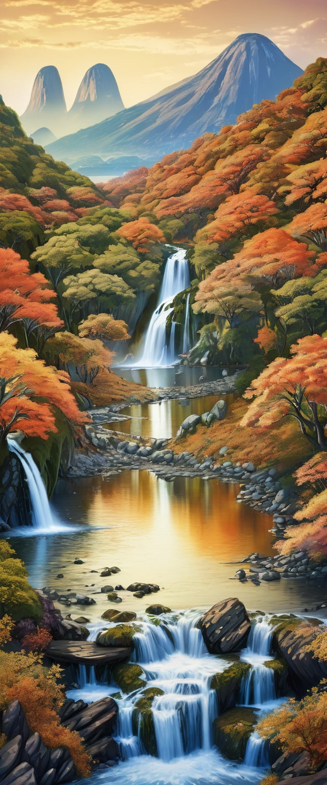 (( x0.5:1.5, Hyper-detailed and beautiful :1.5, 360 degrees:1.5)),(Landscape with mountains, Rio, trees, [stones, waterfall, autumn, autumn colors:1.5), ((Imaginative scene )), (( Highly detailed: 1.4), ((  masterpiece )), (  ultra wide-angle fisheye camera : 1.3), (  photorealistic  : 1.4), 32 mil.