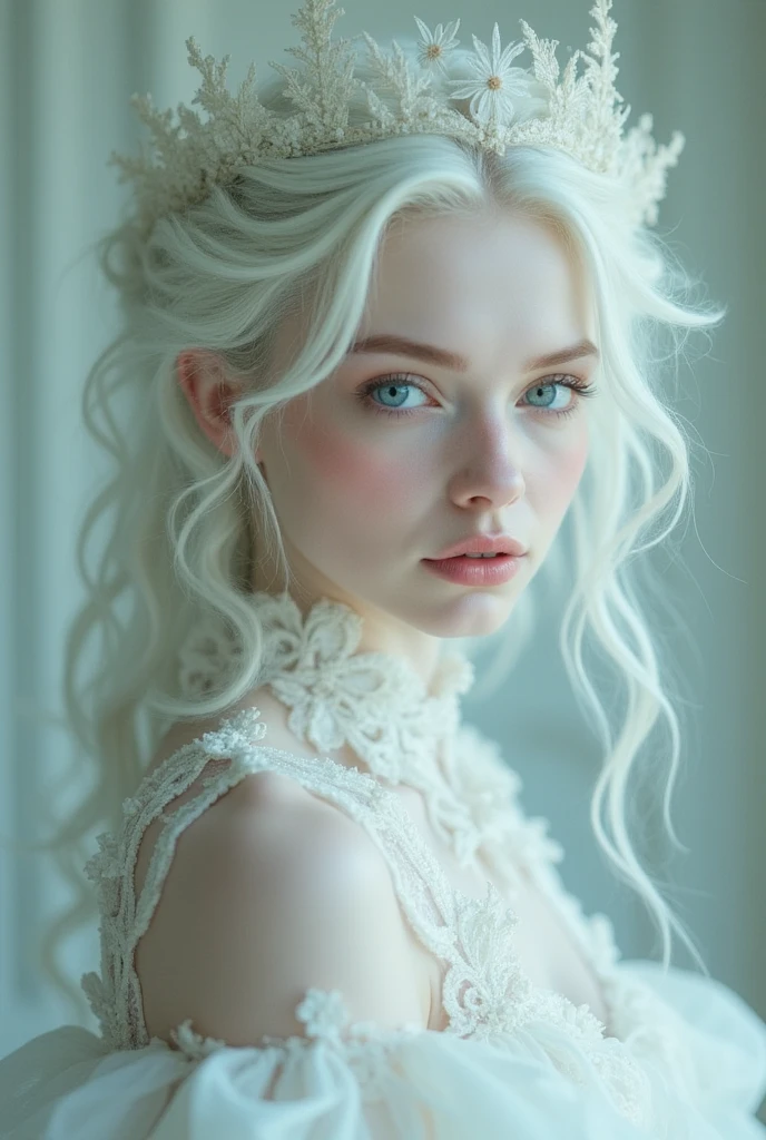 masterpiece, best quality, 1girl, detailed skin texture,  hyper real photo, Albinism and Heterochromia by Bella Kotak, intricate fantasy dress, , PhaseOne, photography, photo taken with a Hasselblad H4D, taken with PhaseOne IQ180, IQ160, IQ140, P65+, P45+,  extremely detailed, , perfect skin, detailed skin, hyper reality, perfect face,