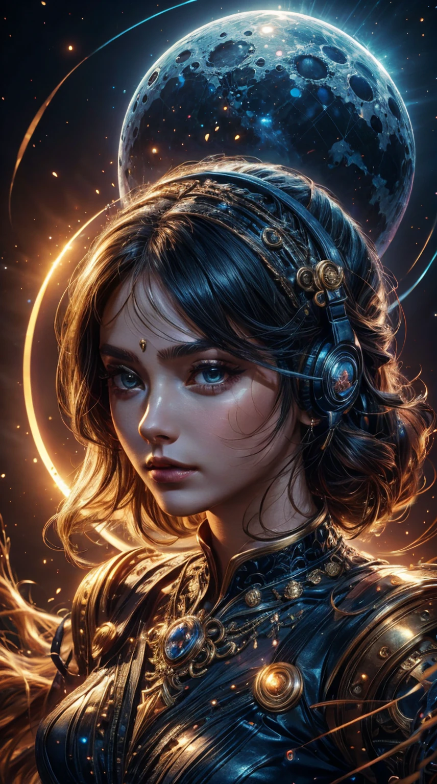 Just like the whole body,( best quality ,Super detailed, wearing headphones , BEST SHADOW ,masterpiece, Kampala , PROFESSIONAL ARTWORK , when you land a famous piece of art ),Detailed eyes, beautiful eyes, Breast close-up ,sci-fy, Colored Sclera ,Robot Eyes,Facial Pattern,Got a tattoo,(Fractalized,Fractal Eye),Big Eyes,Big Eyes,(Focus of gaze), FACE FOCUS ,Eyes of the Universe,Eyes of the Universe, Close up of the moon adorning a woman's hair,goddess。 Extremely detailed ,3 d goddesss portrait,Extremely detailed footage of the goddesss,a stunning portrait of a goddesss,Side image of the goddesss,portrait of a beautiful goddesss,Full body close-up portrait of the goddesss,hecate goddesss,portrait of a norse moon goddesss,goddesss of space and time,(RAW Photos:1.2), camel toes,Sunken, sweat leg ,, smooth pink skin , Shiny金属的な肌, Shiny, spread your legs M-shaped legs,Angry expression,Feeling depressed,I was annoyed.,whole body,Just like the whole body