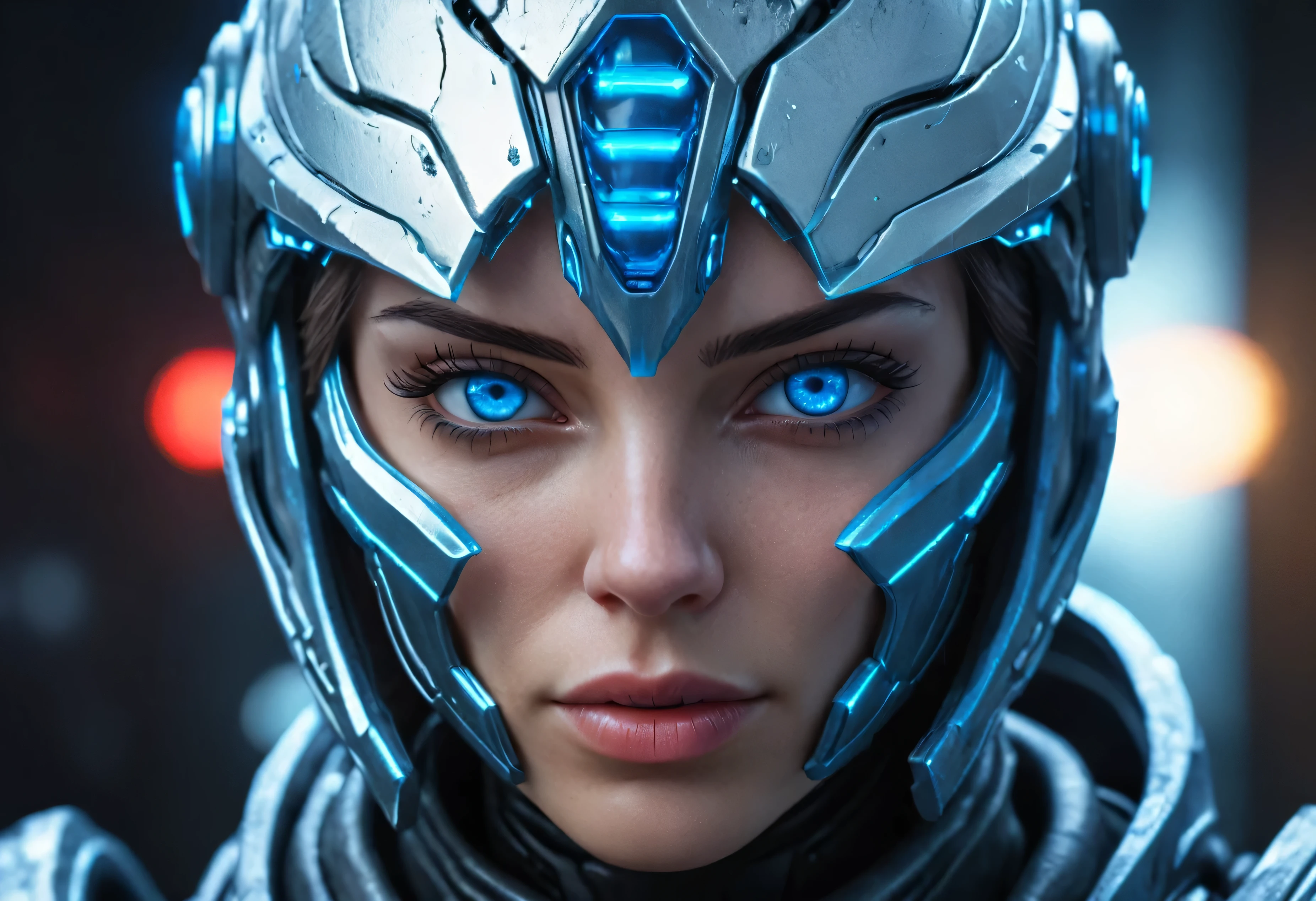 WOMAN&#39;S FACE powerful armor, sharp look,
Freezes, calls, perfect details , ( The best quality , 4k,
 High resolution,  masterpiece :1.2),  Ultra detailed,
realistic:
1.37, HDR-10,  studio lighting ,  bright colors , (cyberpunk,
Futuristic) style, Ice Blue Color Scheme,  dynamic lighting . MOD ULTRA FACE 8k laser eyes