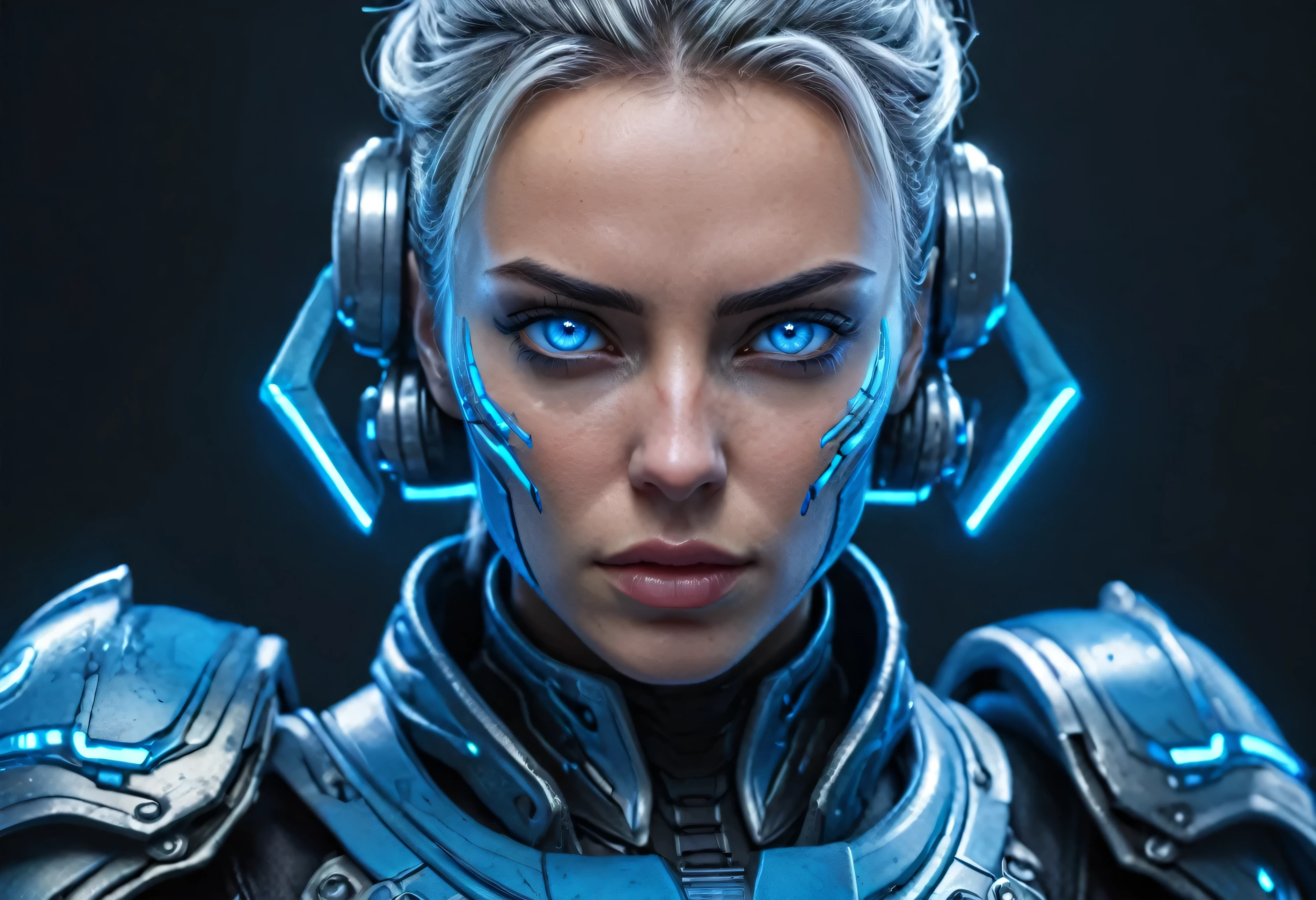 WOMAN&#39;S FACE powerful armor, sharp look,
Freezes, calls, perfect details , ( The best quality , 4k,
 High resolution,  masterpiece :1.2),  Ultra detailed,
realistic:
1.37, HDR-10,  studio lighting ,  bright colors , (cyberpunk,
Futuristic) style, Ice Blue Color Scheme,  dynamic lighting . MOD ULTRA FACE 8k laser eyes