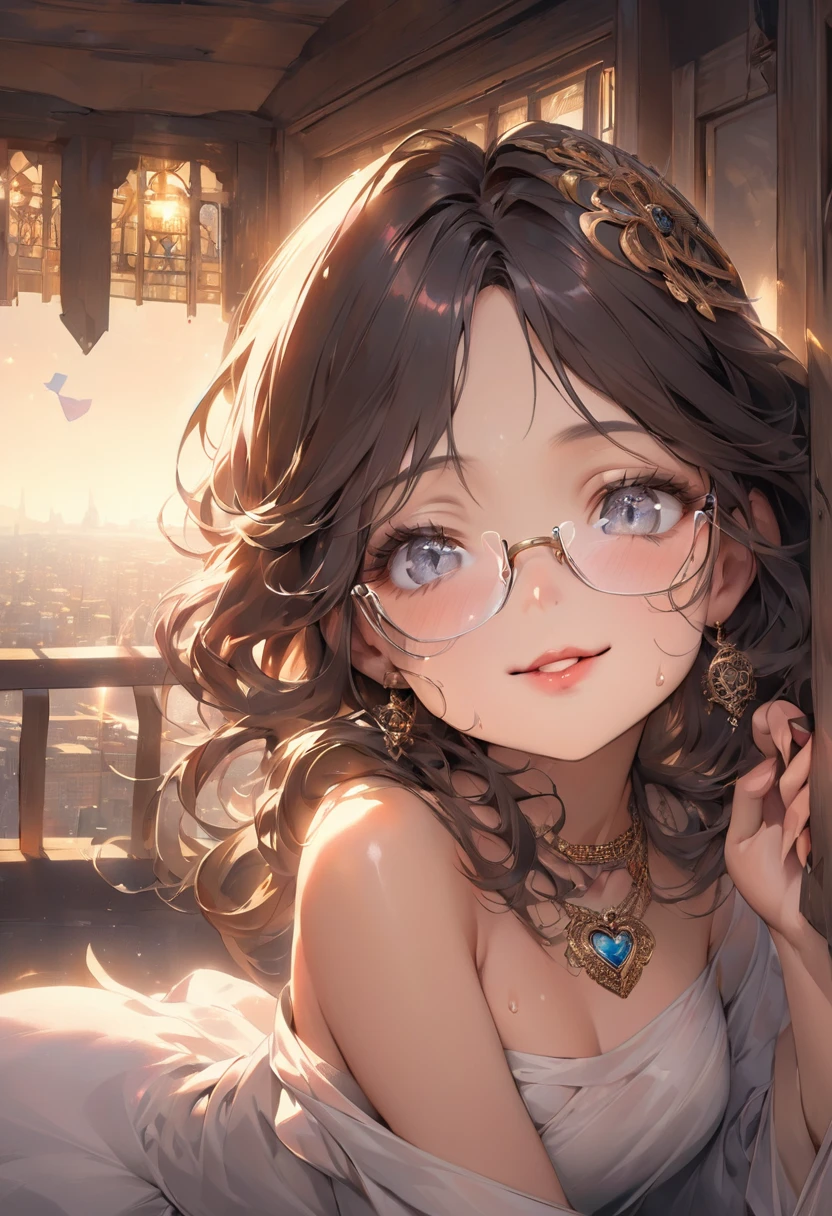 An upper body image of a beautiful young lady, wavy hair, bright silver eyes, and bold eyeliner. She has long fingernails, and her lips are shiny and full. She wears an amulet heart, rimless eyewear, and a helix piercing. The extreme realism focuses on her detailed skin, showing fine textures and natural highlights. The background is open area with Families flying kites in open city, Her outfit are Loose-fitting kaftan dress with intricate patterns and earthy tones Subtle skin pores and natural texture on the face and neck, Realistic light reflections on the surface of the eyes, Slightly raised veins visible under the skin on the neck, Subtle veins visible on the eyelids under certain lighting, Realistic reflection of light on the glossy lips, following their curvature, Soft reflections on the necklace, enhancing its metallic look, Soft shadows under the lower lip, enhancing depth and form, slight noise effect to add texture and realism to the image.a slight sheen of sweat or natural skin oil to areas like the forehead and nose.Apply subsurface scattering to the skin to simulate the way light penetrates and scatters within it, enhancing realism. Making an exaggerated “peace” sign with her fingers, sticking out her tongue Stable_Yogis_PDXL_Positives thigh_and_up highly_insanely_detailed masterpiece top_quality best_quality highres 8k RAW_photo very_aesthetic beautiful_and_aesthetic cinematic Depth_of_field bokeh 1girl curves coy_smile strapless_red_bodycon_dress thigh_high_buckle_boots leaning_against_a_balcony_railing with_a_view_of_the_cityscape below cool_evening_breeze tousling_her_hair playful_and_seductive atmosphere_with_a_touch_of_class Stable_Yogis_PDXL_Positives