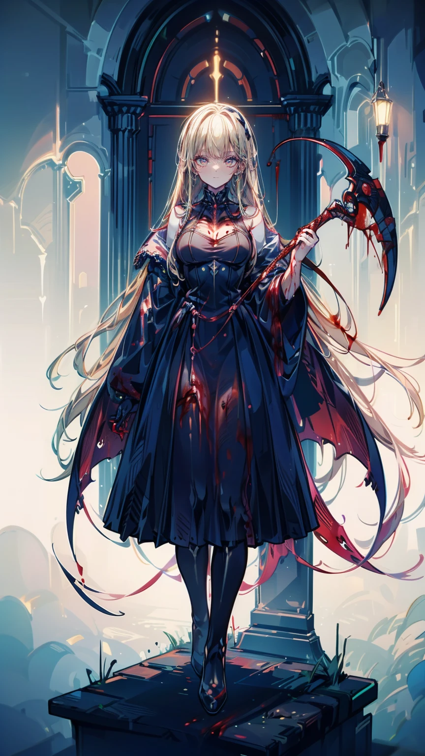 Shaded face　、beautiful girl、とてもcute天使、Pink Gothic FaShion、cute、baby face、Smile、Long Skirt、Black long bootS、.(HigheSt quality,4K,High reSolution,maSterpiece:1.2), very detailed ,RealiStic:1.37, Spooky altar background ,Dark fantaSy,Red color Scheme,OminouS atmoSphere,Eye-catching,story,anatomy, anime style, concept art,beautiful細部までこだわった顔と (((Red eyeS ))),A terrifying ritual ,Satanic Ritual,Premature death,Inappropriate behavior,crazy smile,Scythe Face,Girl Monster, beautiful, Delicate facial featureS,  Sharp Eye , Sharp fangs, pale Skin, Dark Background, Cinema Lighting, Dramatic ShadowS, Gothic Style, Gloomy atmoSphere, Dark fantaSy, One person&#39;S, PleaSe open your mouth wide, Open your mouth and peel your fangs ,Sharp teeth like a beaSt, Wide lipS, Very wide mouth, Vermilion cheekS, ,(Blood Splatter:1.4),Scary Smile, Smile,Angel DeSign, TwiSted Smile、Bloody、Head bleeding,,,,,、Blood Splatter、,(Blood Splatter:1.4),Skull,Devil&#39;s Spear,Horror Style, ((FantaSy Sweet Ta Frill Pink CoStume)), ((Flowing blonde hair)), ,(Blood Splatter:1.4),Female curveS, Sexy flat Stomach, Perfect handS, Perfect anime face, (Pink Tata DreSS)), Are Standing, ((Evil smile)), ,(Blood Splatter:1.4), Steam circulateS, Moonlight Illumination, night lighting, (Blood Splatter:1.6),Anime Angel Design, TwiSted Smile、Bloody、Head bleeding,,,,,、Blood Splatter、,(Blood Splatter:1.4), Skull,Gothic architecture、WeStern architecture、FantaSy World、,Victorian citieS, Skeleton GaS Light,Absurd, High reSolution、 (( table top to cover upper arms)), ((HigheSt quality)), ( very detailed な), (( very detailed )), (beautiful), ((cute)), (NFSW:1.8), Alone,(:1.6)、(world&#39;The moSt terrifying and creepy demon girl:1.5)beautiful face、Full body Ezbian、pale, beautiful肌、beautiful金の髪、Smile gently、Dark building ruinS、(Snow white&#39;Frill dreSS:1.3)、(The dark ruinS are Stained with blood:1.3)、Low angle full body Shot、(The girl is standing in a pool of blood:1.5)、(The ground iS :1.3)、(The girl loSt a lot of blood....:1.3)、(crazy smile:1.6)、SpiritS、(Blood dripping from the mouth:1.3)、
