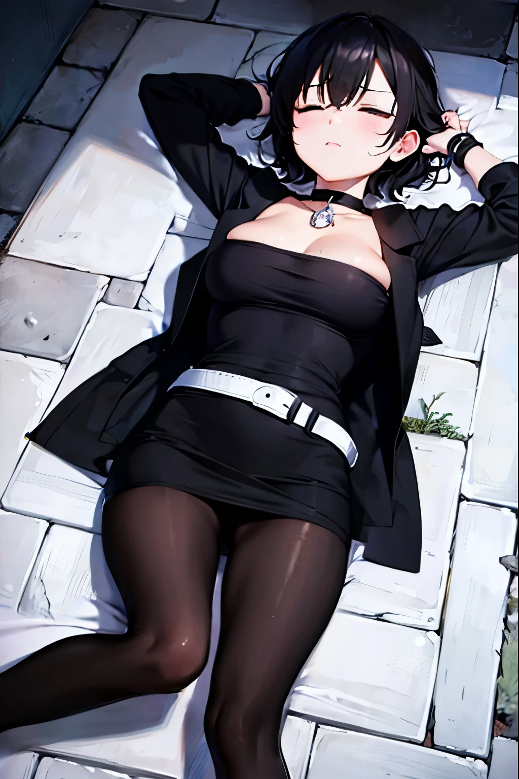 Superior 2D quality, HD + black afro anime woman 2D black HD very cute, beautiful slender eyes, menacing appearance, slim model body dark skin, black hair with red ends, Eyes red, bikini clothes, sleeping bed in the bedroom