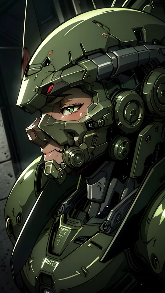 最 high quality非常に詳細,   Graveyard More Details  ,  high quality, 最 high quality,  Kampala, 1080P, hard disk, beautiful,(War Machine),(Tight fitting headgear),See the whole picture,beautifulサイボーグ女性, Dark Green Mecha Cyborg Girl,BATTLE MODE,Mecha Body Girl　 8k Dark Green Body Armor 　 elementary school girl　Sweaty face　Droopy eyes　 short hair　 Gas Mask with Extended Nozzle 　 boyish　Steam coming out of my head　 hair wet from sweat 　 Black Hair ,  mouth　 centering on the lower body　 Does Not Expose Skin Under Face 　smile