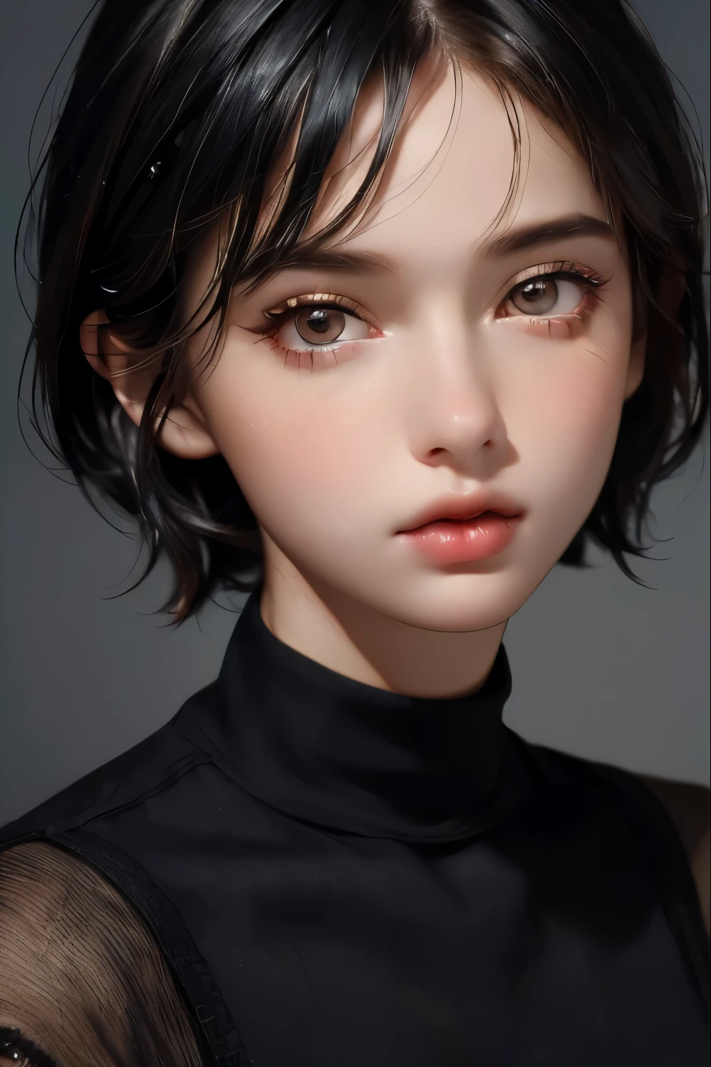 (masterpiece:1.3), (8k, photorealistic, RAW photo, best quality: 1.4), (1girl), beautiful face, (realistic face), (black hair, short hair:1.3), beautiful hairstyle, realistic eyes, beautiful detailed eyes, (realistic skin), beautiful skin, (sweater), absurdres, attractive, ultra high res, ultra realistic, highly detailed, golden ratio