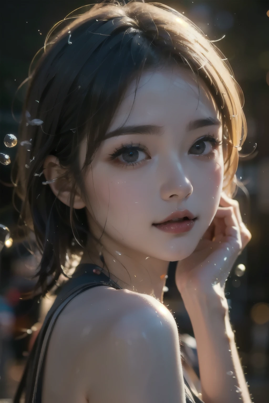 ultra high resolution,((masterpiece))),(((best quality))),((super detailed)),((extremely delicate and beautiful)),cinematic light,detailed environment,(real),motion blur,depth of field,Black background,1 girl,solo,(splashing:1.3),jinx,(best quality), ((masterpiece)), (highres), original, extremely detailed 8K wallpaper, (Nikon AF-S 105mm f/1.4E ED),depth of field