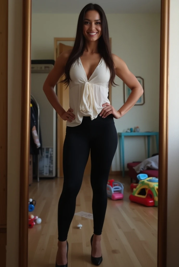 Hot sexy sporty milf housewife in sporty v neck blouse cleavage show seductive tights Nsfw, gym background, exotic girl, white indian, vivacious, looking at the viewer, shining skin, perfect lighting, the embodiment of grace and elegance, provocative pose, smiling seductively, deep cleavage, Big breasts, curvy ass, clear curvy details, beautiful curves, detailed eyes, detailed pupil, long shining hair, lighting, Ultra Detailed, unity 8k wallpaper, ultra detailed, aesthetic, masterpiece, best quality, photorealistic pale skin