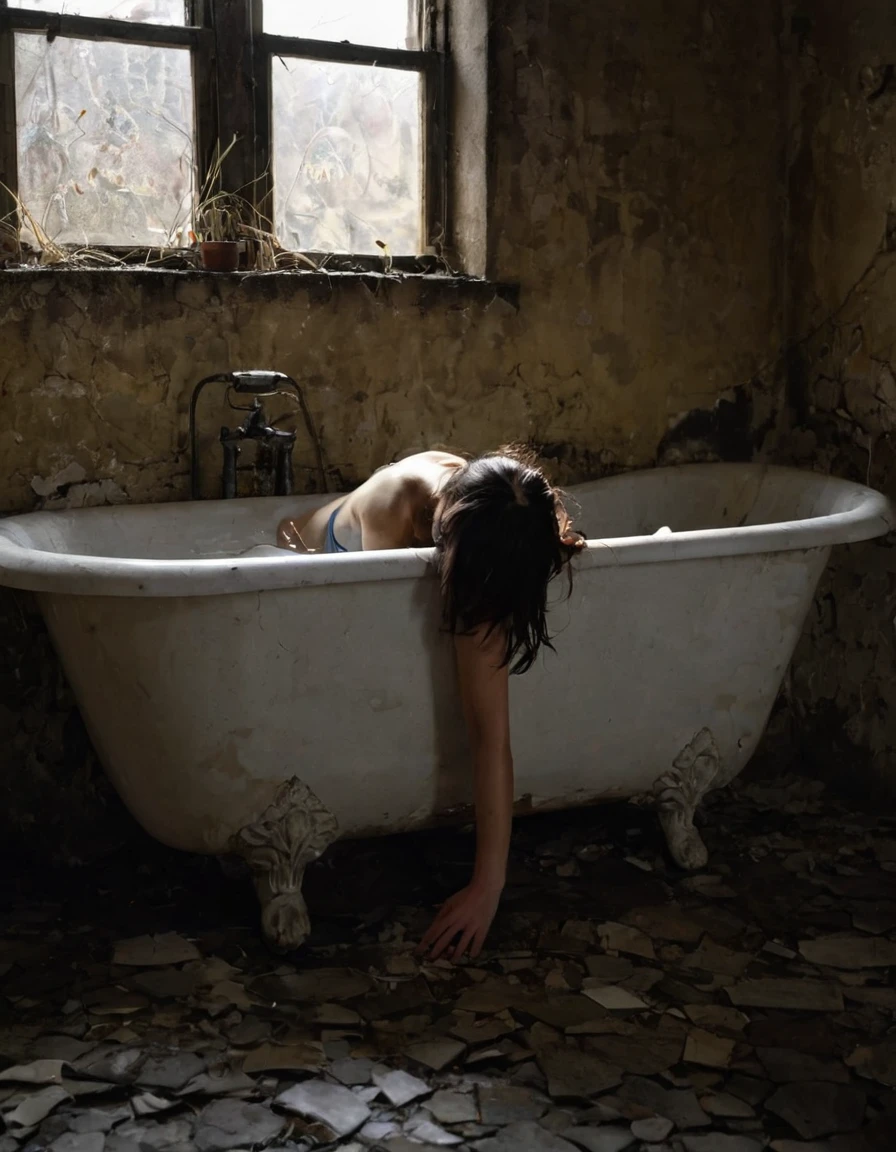 Highest quality、Masterpiece、8k、Japanese women、30th Generation、ghost、Pale skin、Bathroom、Dark atmosphere、scared、sexy、naked、pubic hair、Slender figure、Beautiful feet、Realistic Face、Horror、Realistic hands