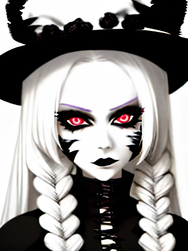 a close up of a woman with long white hair and black gloves, pale goth beauty, goth girl aesthetic, goth aesthetic, goth makeup, gothic aesthetic, gothic makeup, perfect white haired girl, intense white hair, killstar, gothic eyeliner, cruel korean goth girl, wearing goth makeup, goth asthetics, gothic horror vibes, with long white hair