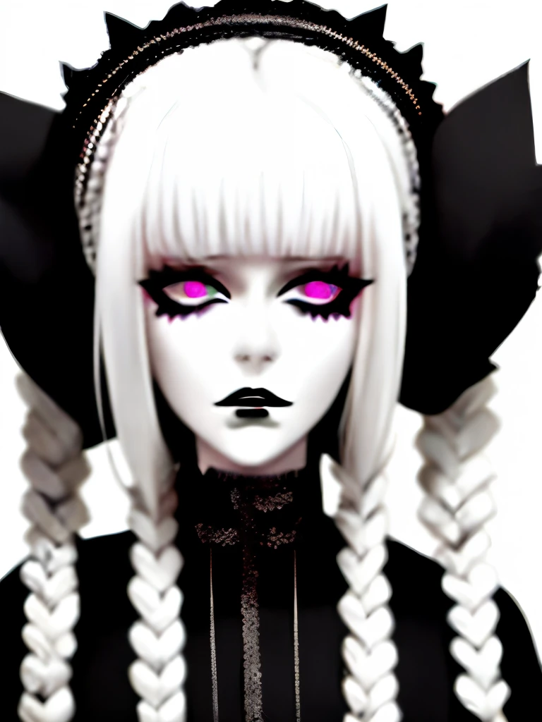 a close up of a woman with long white hair and black gloves, pale goth beauty, goth girl aesthetic, goth aesthetic, goth makeup, gothic aesthetic, gothic makeup, perfect white haired girl, intense white hair, killstar, gothic eyeliner, cruel korean goth girl, wearing goth makeup, goth asthetics, gothic horror vibes, with long white hair