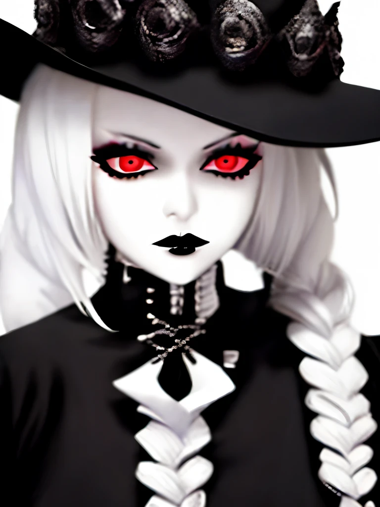 a close up of a woman with long white hair and black gloves, pale goth beauty, goth girl aesthetic, goth aesthetic, goth makeup, gothic aesthetic, gothic makeup, perfect white haired girl, intense white hair, killstar, gothic eyeliner, cruel korean goth girl, wearing goth makeup, goth asthetics, gothic horror vibes, with long white hair