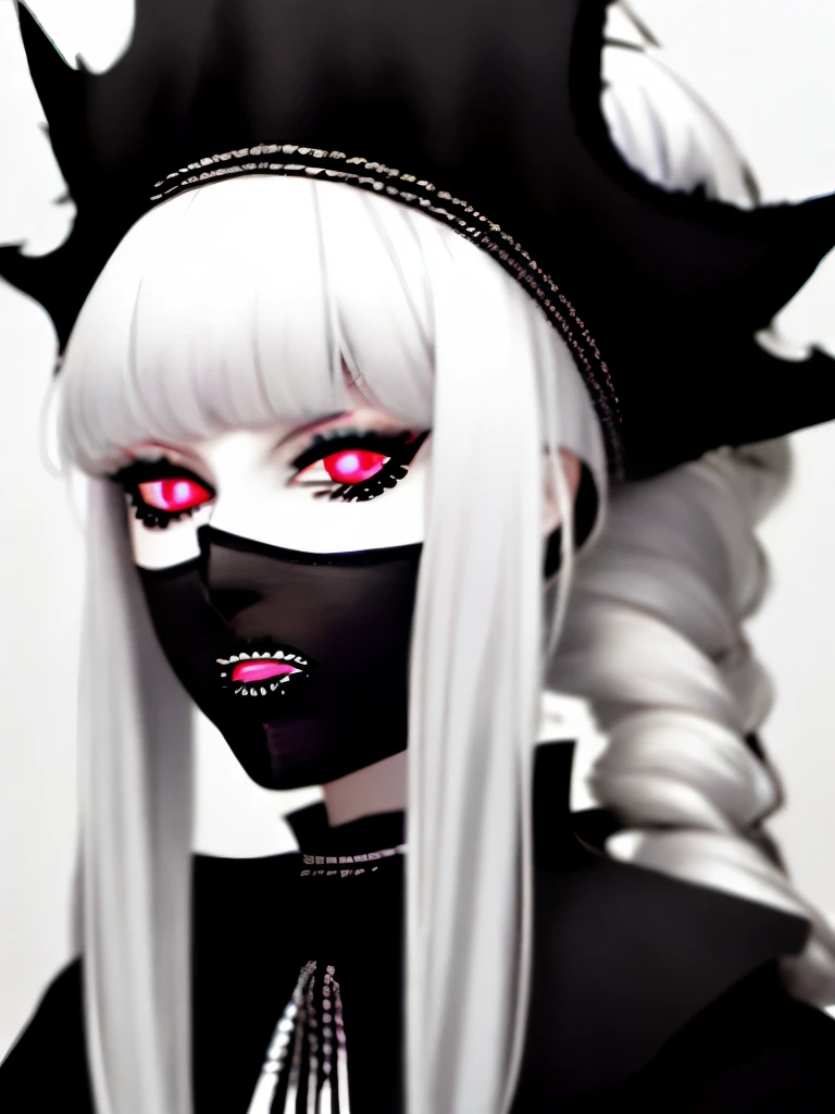 a close up of a woman with long white hair and black gloves, pale goth beauty, goth girl aesthetic, goth aesthetic, goth makeup, gothic aesthetic, gothic makeup, perfect white haired girl, intense white hair, killstar, gothic eyeliner, cruel korean goth girl, wearing goth makeup, goth asthetics, gothic horror vibes, with long white hair