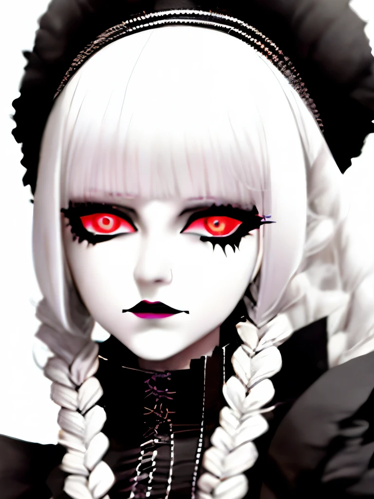 a close up of a woman with long white hair and black gloves, pale goth beauty, goth girl aesthetic, goth aesthetic, goth makeup, gothic aesthetic, gothic makeup, perfect white haired girl, intense white hair, killstar, gothic eyeliner, cruel korean goth girl, wearing goth makeup, goth asthetics, gothic horror vibes, with long white hair