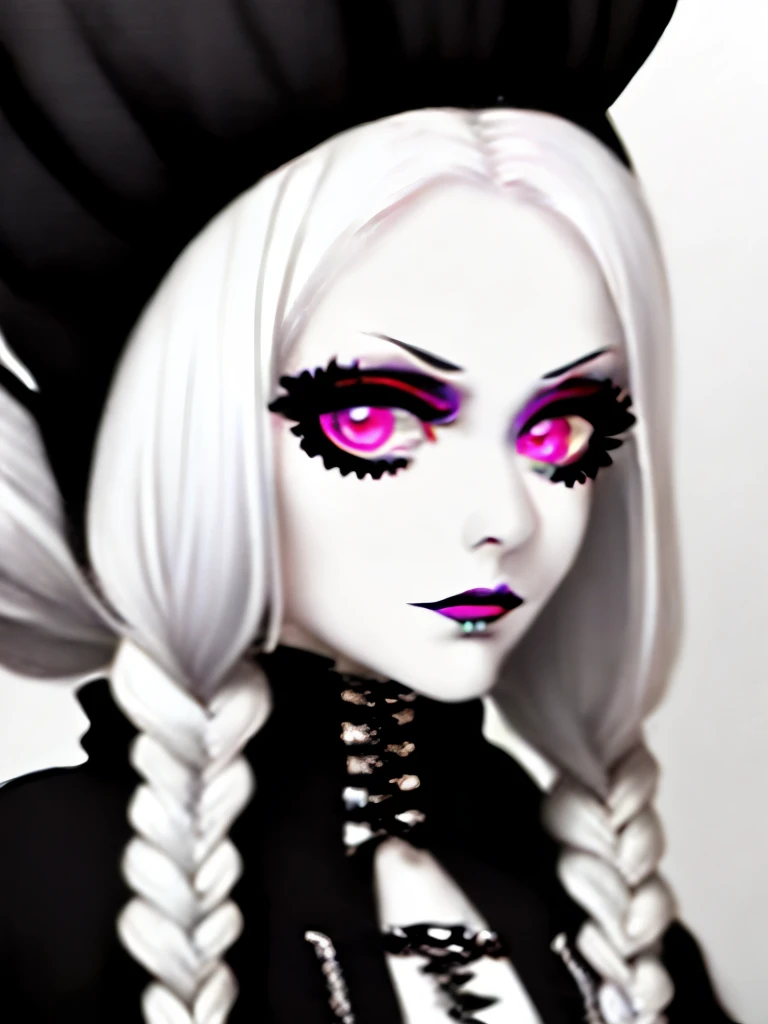 a close up of a woman with long white hair and black gloves, pale goth beauty, goth girl aesthetic, goth aesthetic, goth makeup, gothic aesthetic, gothic makeup, perfect white haired girl, intense white hair, killstar, gothic eyeliner, cruel korean goth girl, wearing goth makeup, goth asthetics, gothic horror vibes, with long white hair