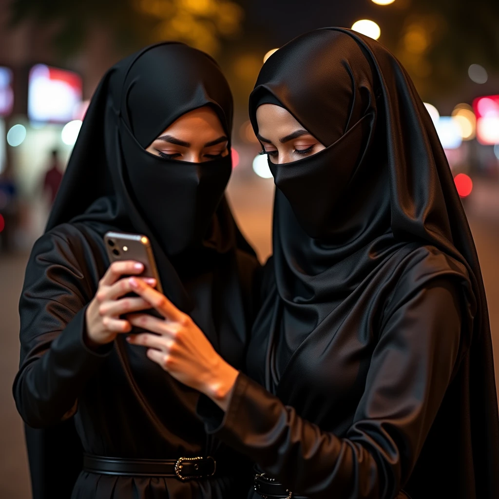cinematic film still of  <lora:burqa:1>
a woman in a black and blue niqÄb is holding a cell phone burqa style, shallow depth of field, vignette, highly detailed, high budget, bokeh, cinemascope, moody, epic, gorgeous, film grain, grainy