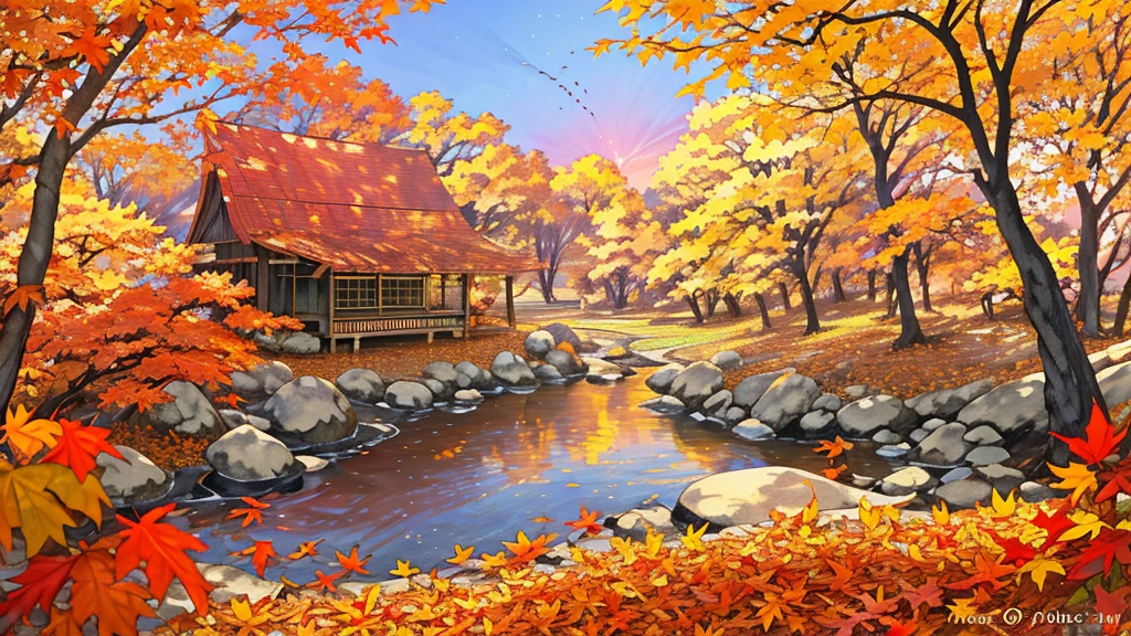 (masterpiece:1.2),  best quality ,Pixiv,  Kampala, Super detailed, it makes you feel the calm and rich beauty of nature （1.7）No humans appear,
Humans not included, Fall campground、 has a private tent set up on the right in front of you, and there is a bonfire nearby、Fallen leaves and autumn leaves that block the view fly through the air 
Morisora 、 Spirit Beautiful Sunset Light Shines In 、 leaves, natural beauty, surprise, magic, red leaves, yellow leaves, autumn leaves, forest light effects, mysterious atmosphere, shadow composition, another world experience