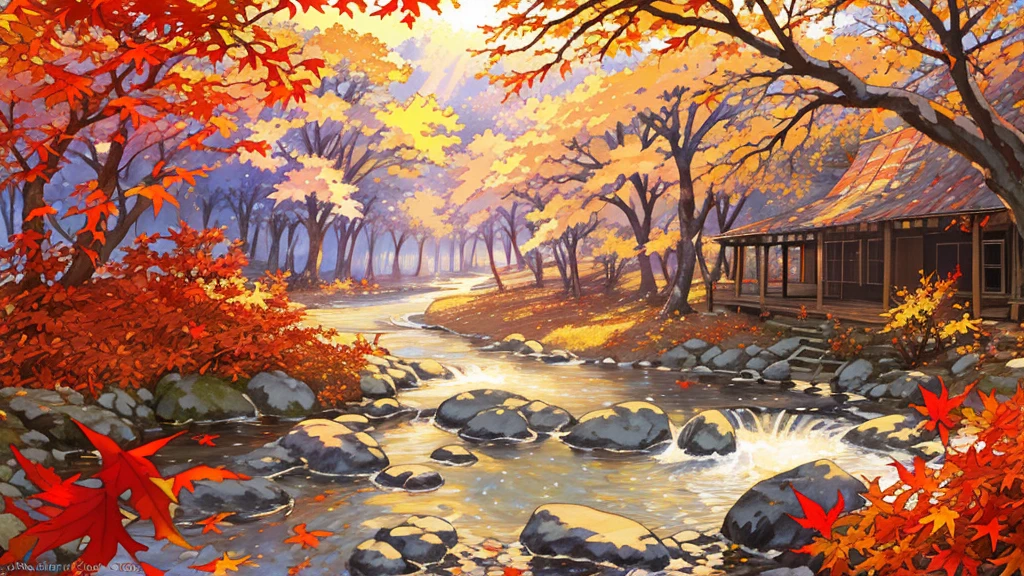 (masterpiece:1.2),  best quality ,Pixiv,  Kampala, Super detailed, it makes you feel the calm and rich beauty of nature （1.7）No humans appear,
Humans not included, Fall campground、The tent on the front right side of the screen looks big, and there is a bonfire stand beside it、Fallen leaves and autumn leaves that block the view fly through the air 
Morisora 、 Spirit Beautiful Sunset Light Shines In 、 leaves, natural beauty, surprise, magic, red leaves, yellow leaves, autumn leaves, forest light effects, mysterious atmosphere, shadow composition, another world experience