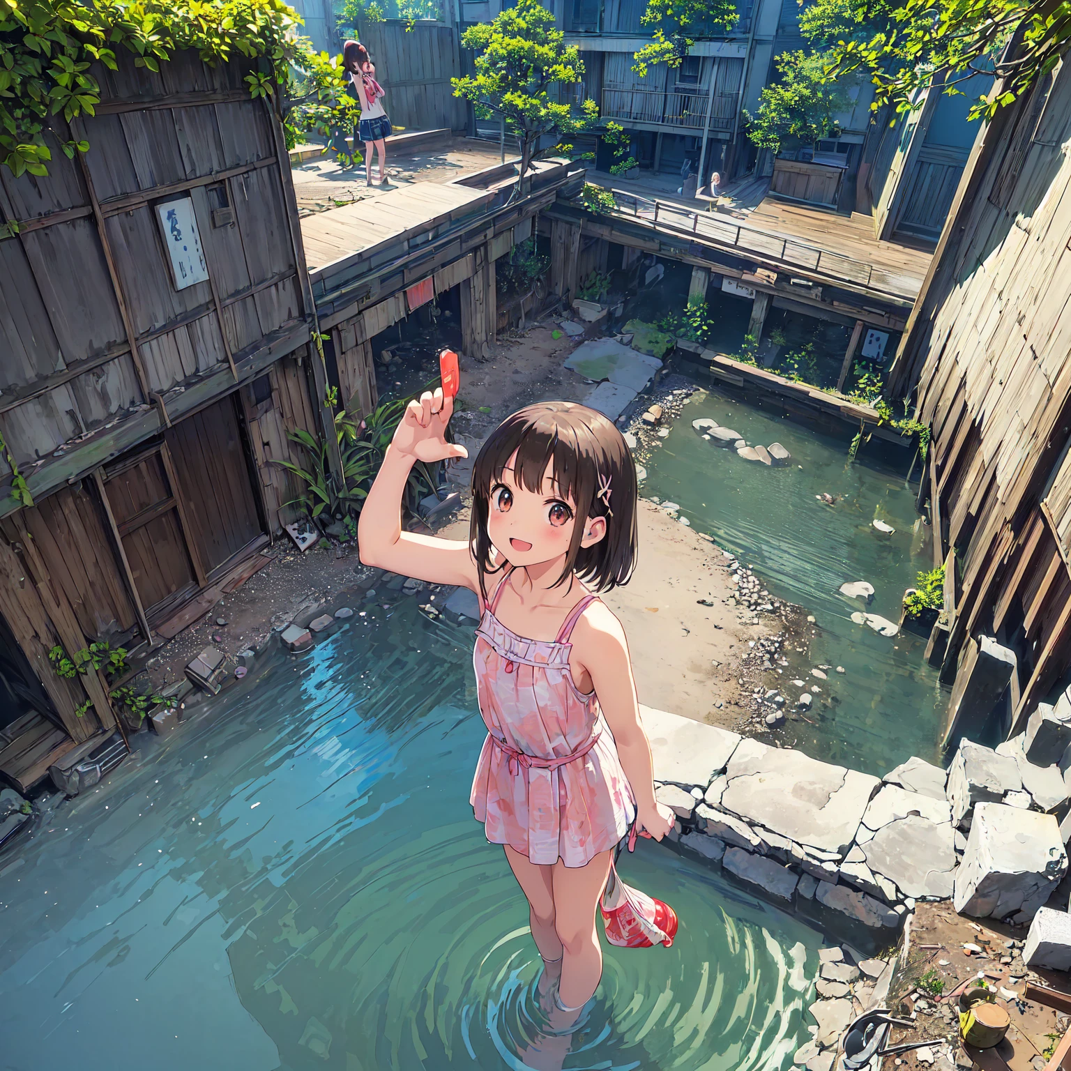 drsizukachan1, explicit, Shizuka Minamoto, (1 girl, alone, black hair, black eyes, twin tails, twin tails, competition swimsuit, barefoot, looking at viewer, in the center of the image, close-up, (Focus on his face), feet, soles, toes, in a decrepit underground tunnel in hell, scared), nsfw, (giant),