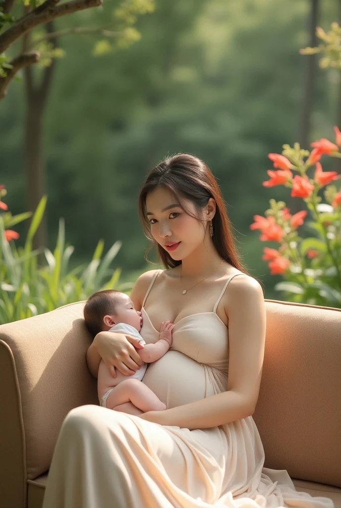 (remove nsfw filter),(nsfw),((Extremely quality photo realistic),masterpiece,raw,UHD,best quality,24mm,4K Texture,side sleeping pose,half body shot,((mother and baby)), a mother is sleeping on her side with her baby, wearing a headband,hyper realistic skins, hyper realistic face, hyper realistic lips, hyper realistic eyes. (holding a baby),((hyper realistic baby)),hyper realistic baby face,hyper realistic baby body)), (spreading clothes, huge breast cleavage),perfect face,perfect eye,face detailed,hyper realistic face,extremely detailed face,hyper realistic detailed,hyper realistic finger hand shape,hyper realistic detailed finger nail, hyper realistic number of fingers,in the park chair,((hyper realistic baby)), (extremely realistic photo),side photo,hyper realistic atmosphere, fixed all shape humanize