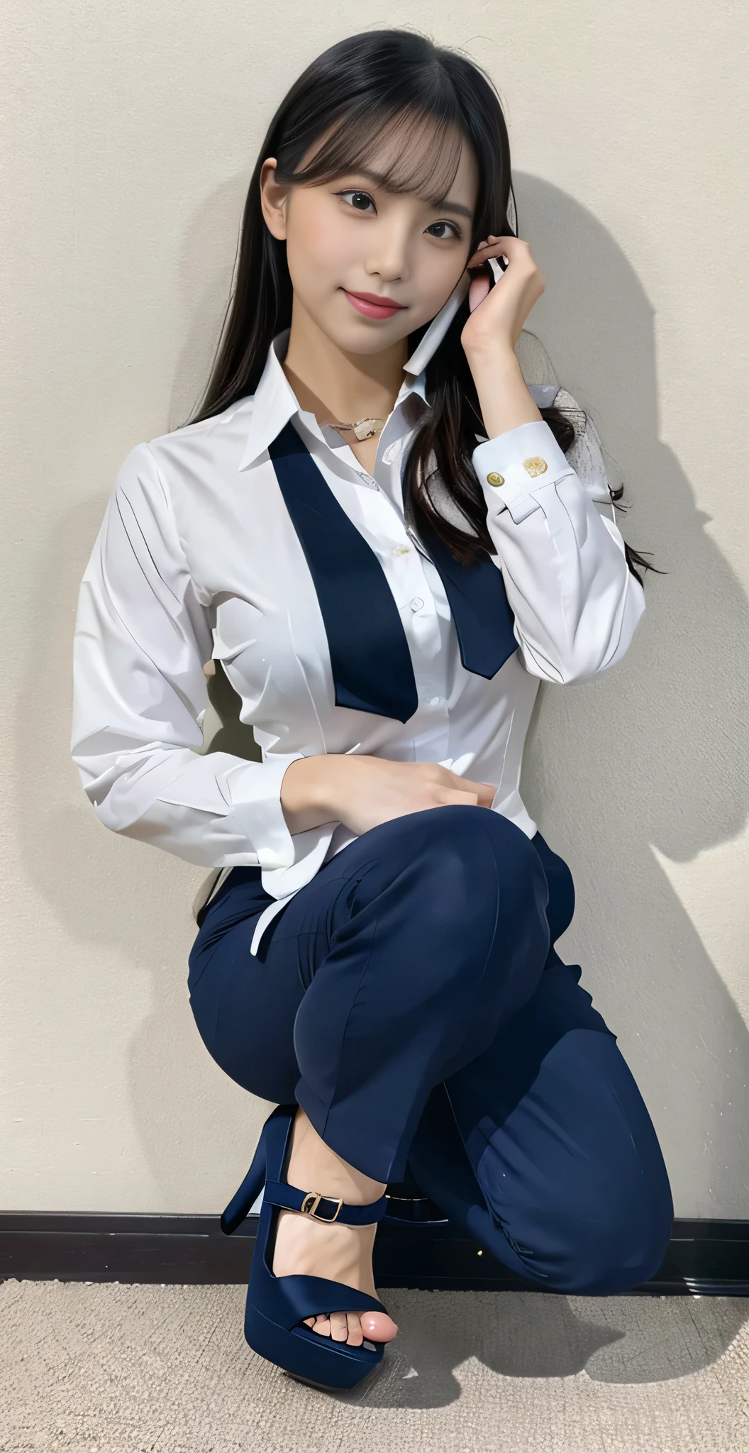 Arab asian woman in white shirt and blue jeans, hyperRealistic , Otaku, V-shaped clothing with an open neckline, Korean Girls, a hyperRealistic , Wear a shirt, Smooth white tight clothing suit, Realistic , Gorgeous Young Korean Woman, sakimichan, Trending on cgstation, Wear a shirt and tie, Interesting outfits