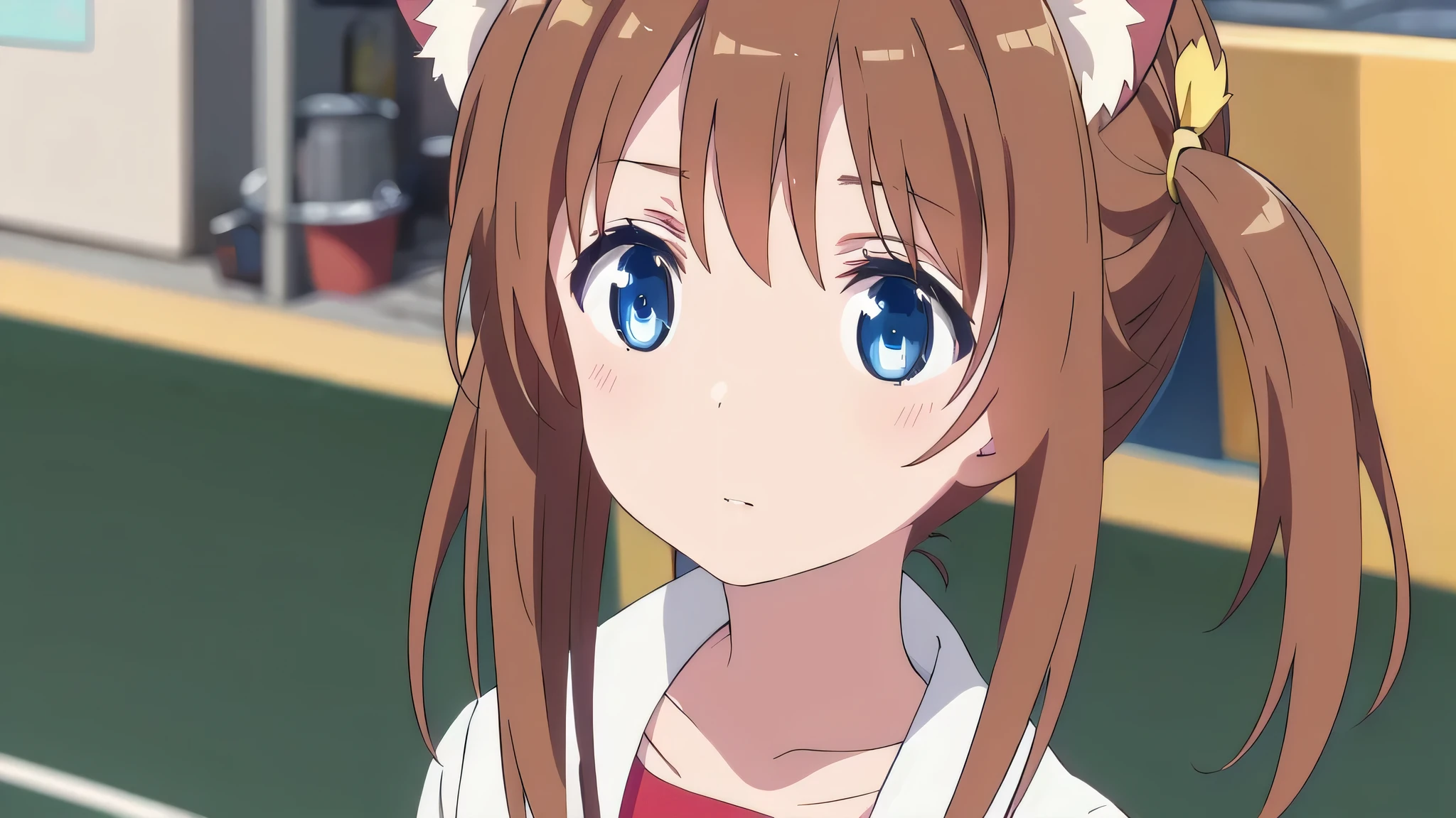 cat girl bear girl cute excellent quality on Akihabara street in  brown hair brown eyes white hair blue eyes 