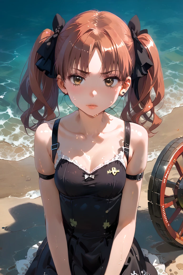 score_9, score_8_up, score_7_up, source_anime, 
BREAK, 
1girl, kuroko, def, brown hair, parted bangs, brown eyes, ringlets, twintails, red hair bow, small breasts,
BREAK, 
uncensored, detailed eyes, photorealism, masterpiece,
BREAK, 
sweat, skindentation, 
BREAK, 
gothic dress, 
BREAK, 
water wheel
BREAK, 
goth makeup, piercing, jewelry, 
BREAK, 
dark skin, 
BREAK, 
bondage gear
BREAK, 
