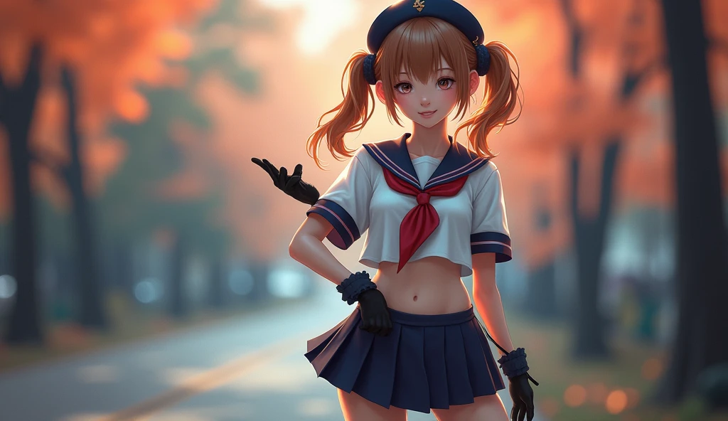Female two-dimensional red hat double ponytail red skirt cute orange pupils