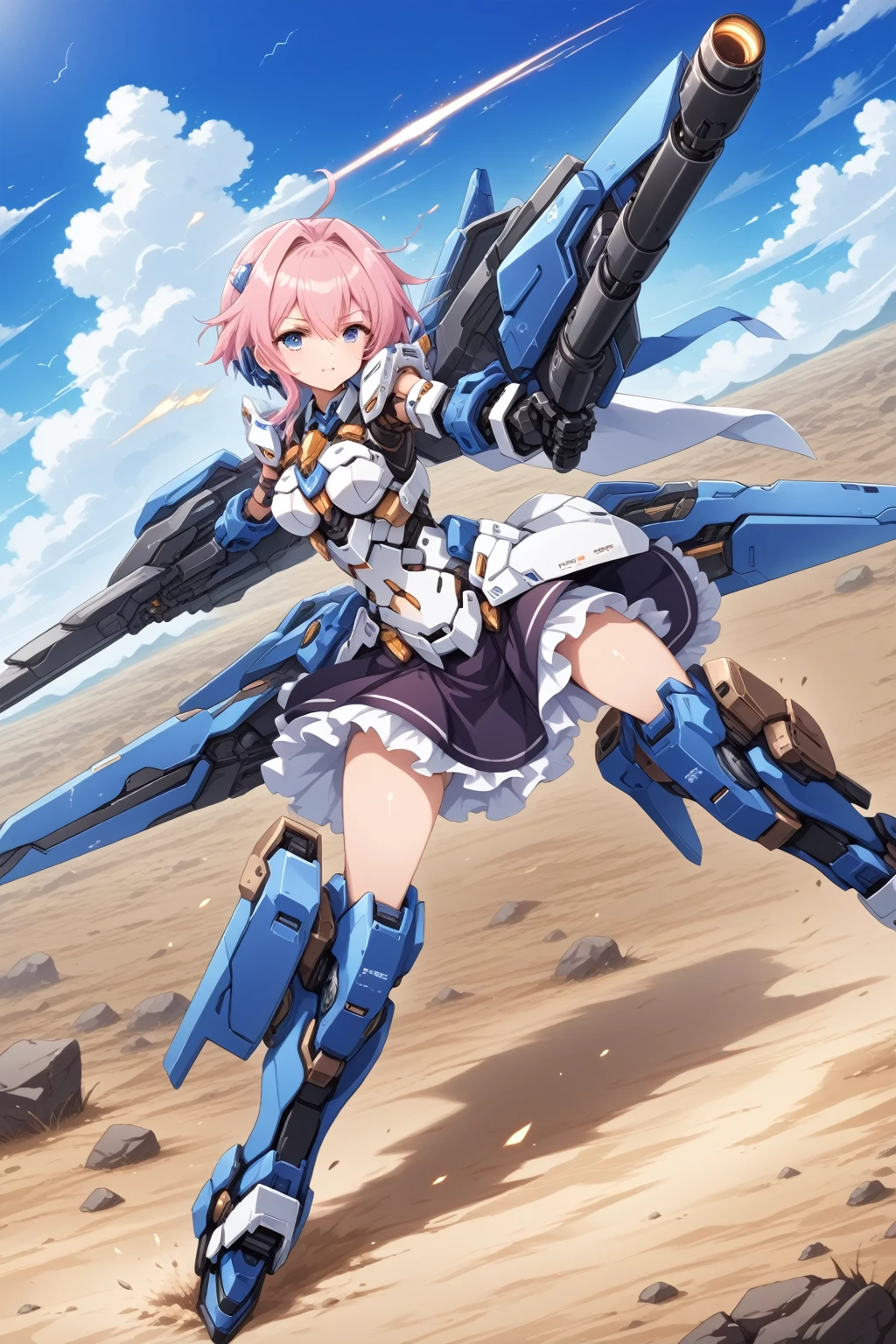 score_9, score_8_up, score_7_up, source_anime, masterpiece, best quality, high resolution, extremely detailed CG, absurdres, uncensored, 1girl, solo, mecha_musume shooting on the battlefield, ((thighs)),best_quality