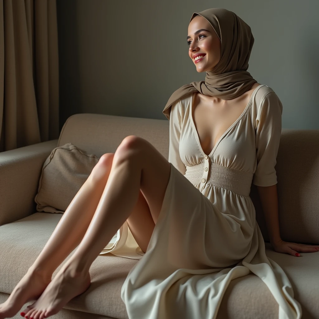 masterpiece, best quality, employee, high resolution:1.2),Prilly Latuconsina, wearing ((Hijab)), looks 100% like Prilly Latuconsina, black turtleneck sweater, 18 years old, just in puberty, very detailed, tall, realistic, ( cinematic lighting, perfect lighting, sunlight), 1girl, solo, naked, looking at the viewer, sexy long stockings, spreading her legs, showing pussy, fooling around, biting a finger, (window, beach view), head tilted, very sexy , skirt up, panties down, panties pulled up, shaved pussy, no body hair, ((blood)) on the floor, sexy high heels