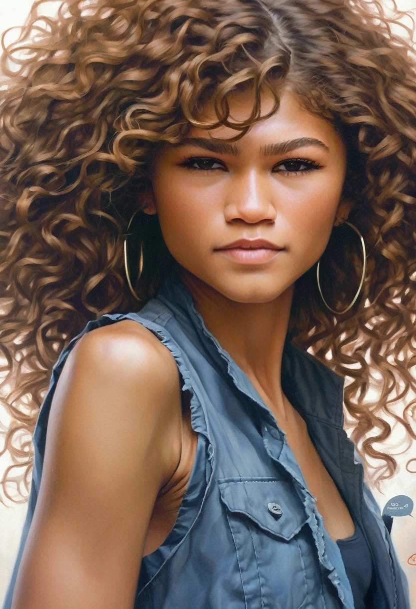 digital art of  (zendaya)    photorealistic , curly hair, Highly detailed, art-station, seeds, sharp focus, arte por michael whelan, artgerm, Darryl Zabrock