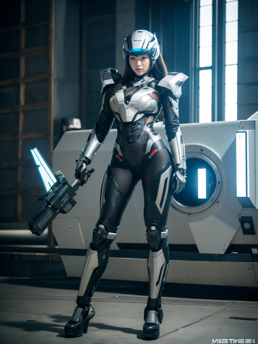  textured skin ,  extreme details,  High Detail, High quality,  the best quality,  high definition , 1080P, hard disk, beautiful,(War Machine),ผู้หญิงไซบอร์กแสนbeautiful,Mecha cyborg girl,Battle Mode,A girl with a machine body,She wears a futuristic weapons machine suit, wearing a full Tytech helmet.,Full body shot