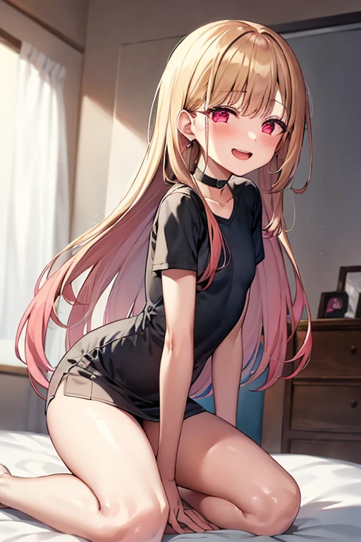 ((Best Quality)), ((masterpiece)), (be familiar with),  perfect face, indoor, bedroom,  watching viewers,
One woman,  Kitakawa Kaiumi,
Open Mouth, Ecstatic expression, blush, smile,
Small breasts,  flat chest, , , , Girl,
Long Hair,  long hair,
Leg spread,