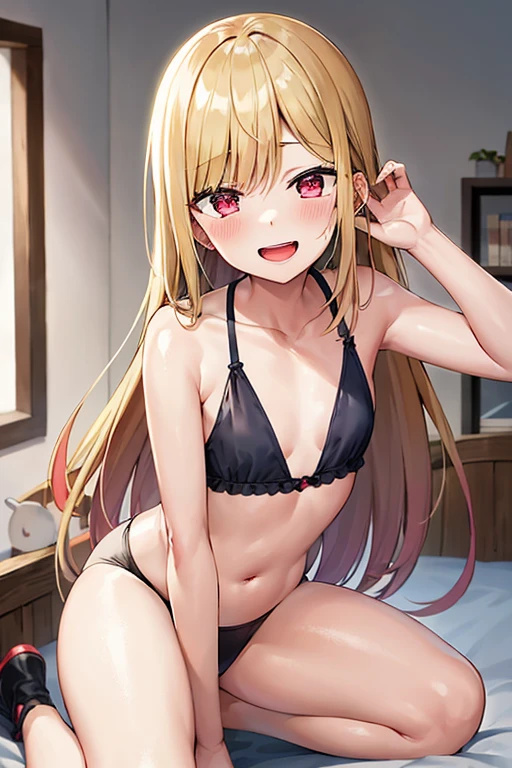 ((Best Quality)), ((masterpiece)), (be familiar with),  perfect face, indoor, bedroom,  watching viewers,
One woman,  Kitakawa Kaiumi,
Open Mouth, Ecstatic expression, blush, smile,
Small breasts,  flat chest, , , , Girl,
Long Hair,  long hair,
Leg spread,