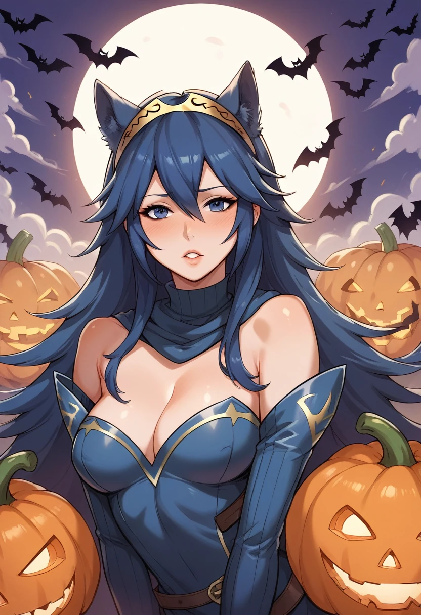 Lucina from Fire Emblem, very sexy, Wolf Girl Cosplay, Halloween background. Masterpiece, UHD