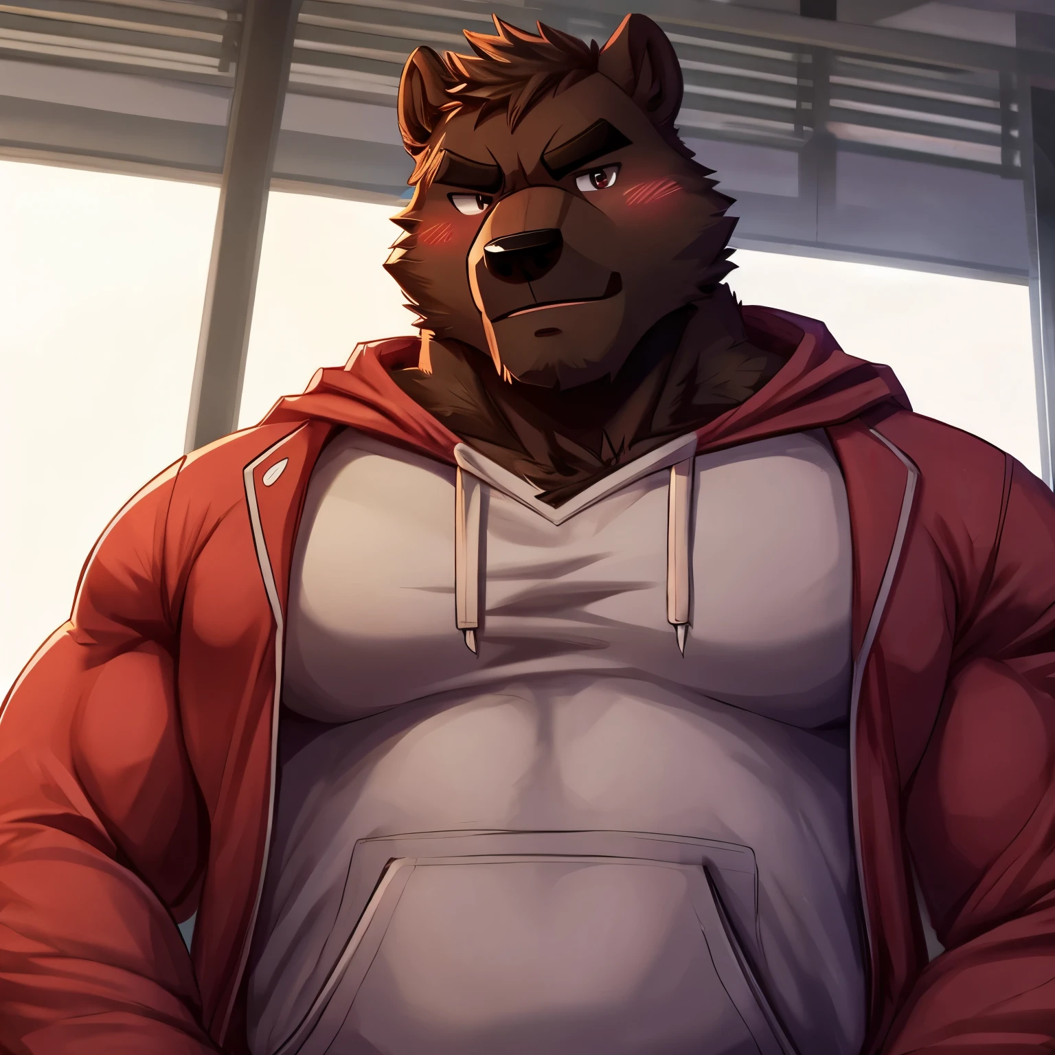 1 boy, solo, there is a man in a underwear and a hat, anthropology, wolf, hairy, brown and white fur, shritless, korean muscle boy 2 1 years old, shirtless :: high detail, open v chest clothes, taken in 2 0 2 0, the super hot and sexy, the extremely hot and sexy, robust stocky body, 30 year old man :: athletic, turn back, look behind, locker room, jock, sweating