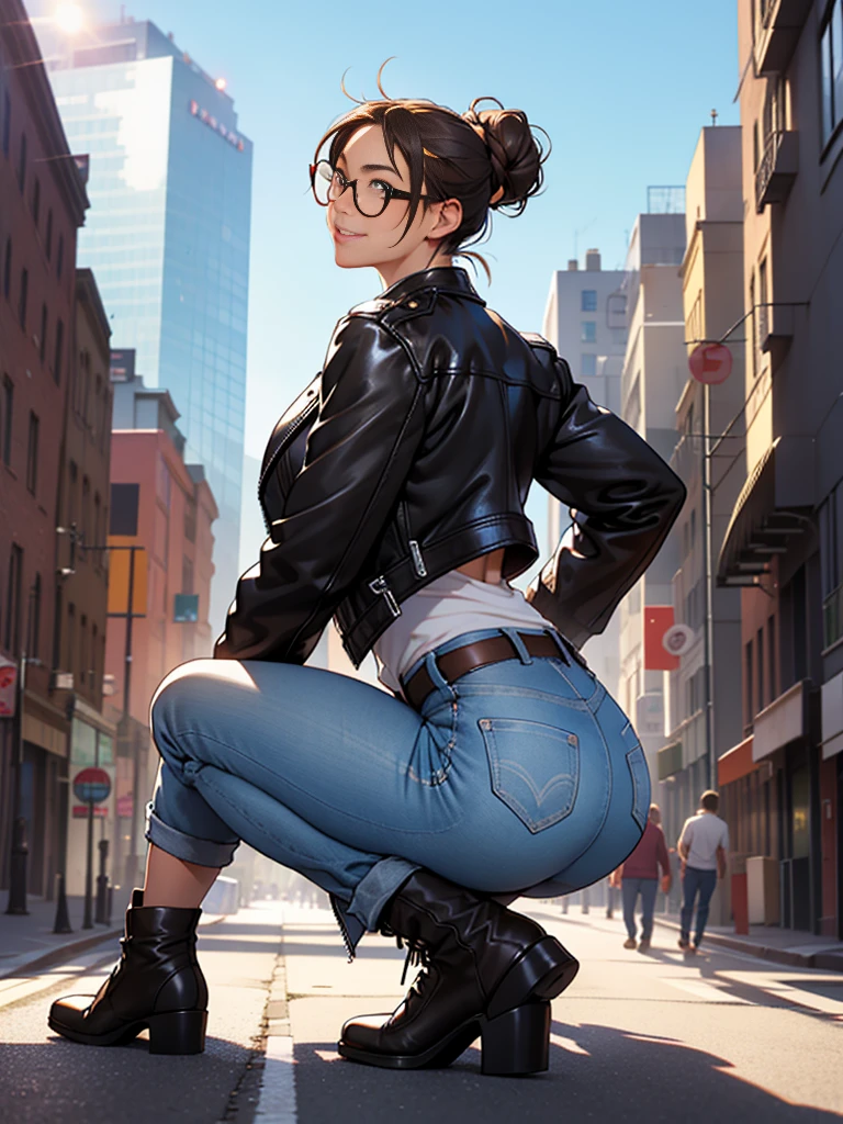 ((midynight, Need, 8k, tmasterpiece:1.3)), full bodyesbian, Long legs, Focalors:1.2, perfect figure beautiful woman:1.4, Slim abs:1.1, ((Dark brown hair, huge tit:1.2 )), (nakeness, Denim suspenders, standing on your feet:1.2), ((city night scene, the roof:1.3)), Highly detailed facial and skin texture, A detailed eye, 二重まぶた