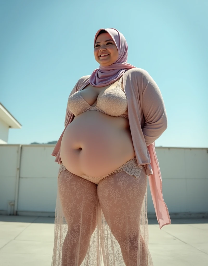 Malay girl in hijab, wear small floral pastel color lace panties slow run in college, jogging, wear backpack, front view, hijab blown, windy, detail skin, age spot, detail skin texture, mole below eyes, small breast, flat chest, wide hips, small waists, thick thighs, slim abs, beautiful body, nighttime, laughing, happy, bright lighting, college student in background, crowded college, blur background, bokeh, ((Flat Chest)), ((Red Lace)), ((BBW)), SHORTS, WIDE BUTT