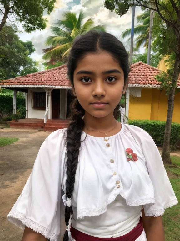 Raw photo , 20 yo old 1 girl  ,Wearing white  traditional clothes ,sri lanka cute teen 20 years old girl ,  with plait, professional photographer, (hdr:1.4), masterpiece, ultra-realistic 8k, perfect artwork, intrincate details, cute face, award winning photograph, (Best quality, 8k, 32k, Masterpiece, UHD:1.3) ,