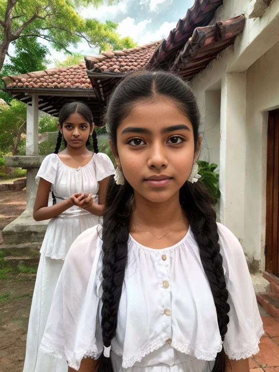 Raw photo , 20 yo old 1 girl  ,Wearing white  traditional clothes ,sri lanka cute teen 20 years old girl ,  with plait, professional photographer, (hdr:1.4), masterpiece, ultra-realistic 8k, perfect artwork, intrincate details, cute face, award winning photograph, (Best quality, 8k, 32k, Masterpiece, UHD:1.3) ,