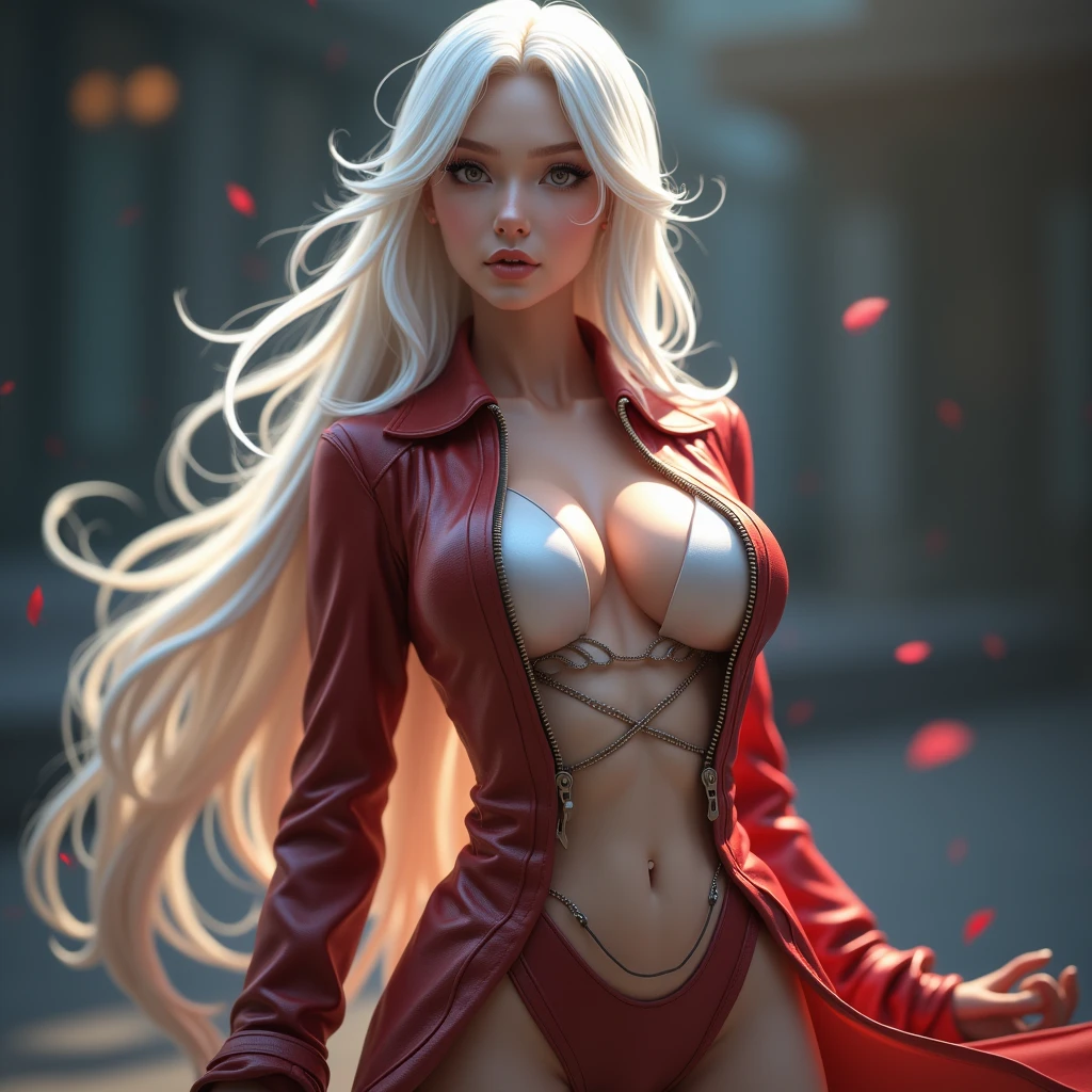 (megan fox), (1 girl), young girl, bodybuilder physique, seductive face, seductive look, long red hair, perfect muscular body, long thin legs, (silk lingerie leotard & thigh highs), small breasts, (huge muscular shoulders:1.45), (full body shot), (blank background:1.25), MeganF_SoloTI_v1