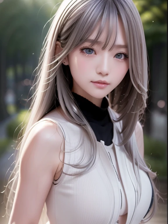 (masterpiece,  best quality : 1.2), (( Yan Photo)), ( upper body), ( portrait), Advanced Face Detail, (Silver-haired woman), ((Blue Eyed Woman)),  long shiny hair,  very detailed facial and skin textures , White and shiny skin, Elegant face, Elegant young woman,  Natural Wave Hair , ( random pose ), (rain、Main Street:1.2), ( wet body:1.1),  very detailed facial and skin textures ,  Detailed eyes, double eyelid, sexy,  see here, Broadleaf forest during daytime,  It was as if the luster was cheering for her