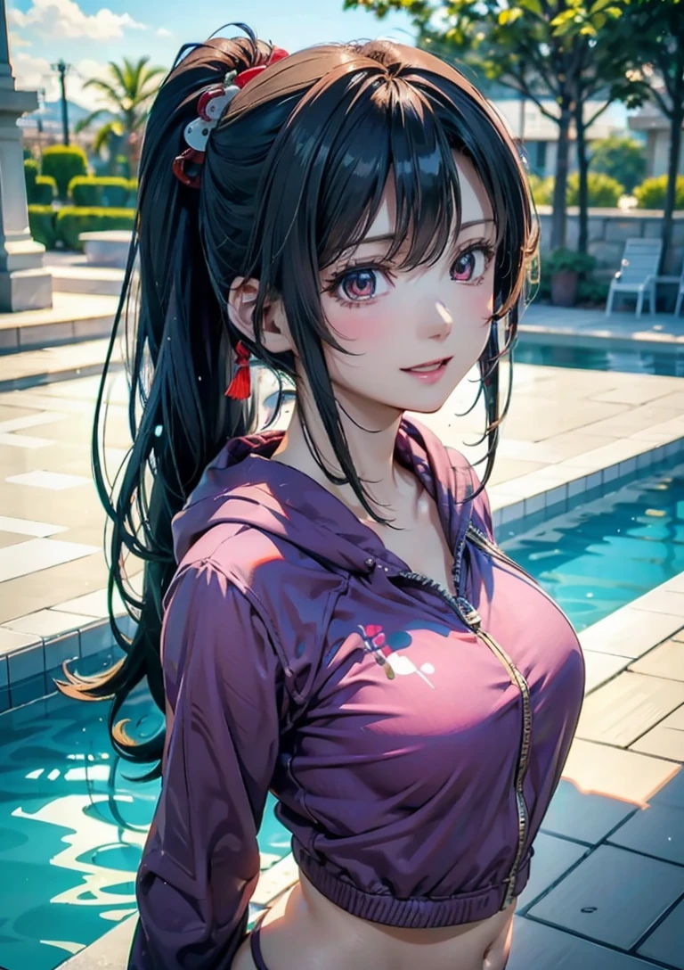  Extremely Exquisitely Drawn Statues of Goddesses , Highly Detailed Shots of Women , beautiful empress , Japanese Goddess,  ASIAN HIGH DETAIL ,  beautiful and charming anime teen , Super detailed and realistic , 3D Anime Real,  photorealistic rendering of an anime girl opening and wearing a light blue zip-up hoodie,One Woman, ponytail,Blonde, poolside,A woman in a red bikini poses for a photo ,  Open and wear a light blue zip-up hoodie, young cute gravure idol ,  swimsuit, wearing two - piece  swimsuit,  young gravure idol , is wearing a  swimsuit, realistic  young gravure idol , In a bikini, Natural Light,Casual atmosphere, Front View, The depth of deep writing, Balanced Exposure,Slightly happy expression , As an anime character,  she has a cute expression , Dark cute