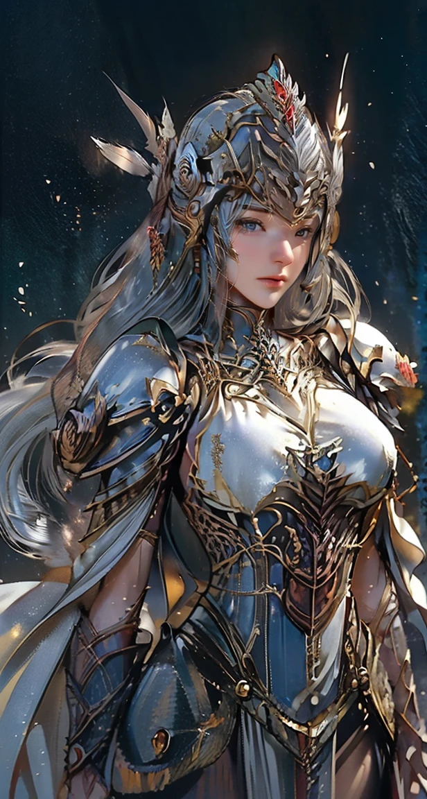 masterpiece, (Highest quality:1.2), (Super detailed:1.2), figure, (Very delicate and beautiful:1.2),Movie angle,floating, (Beautiful attention to detail:1.1), (Detailed light:1.1),Cinema Lighting, Beautifully detailed skies, woman, Gray Hair, (High Ponytail:1.1), Cape, Close eyes, (moon:1.2), (moonlight:1.1), Starry Sky, (Lighting particles:1.1), fog, Snow Painting, sketch, bloom