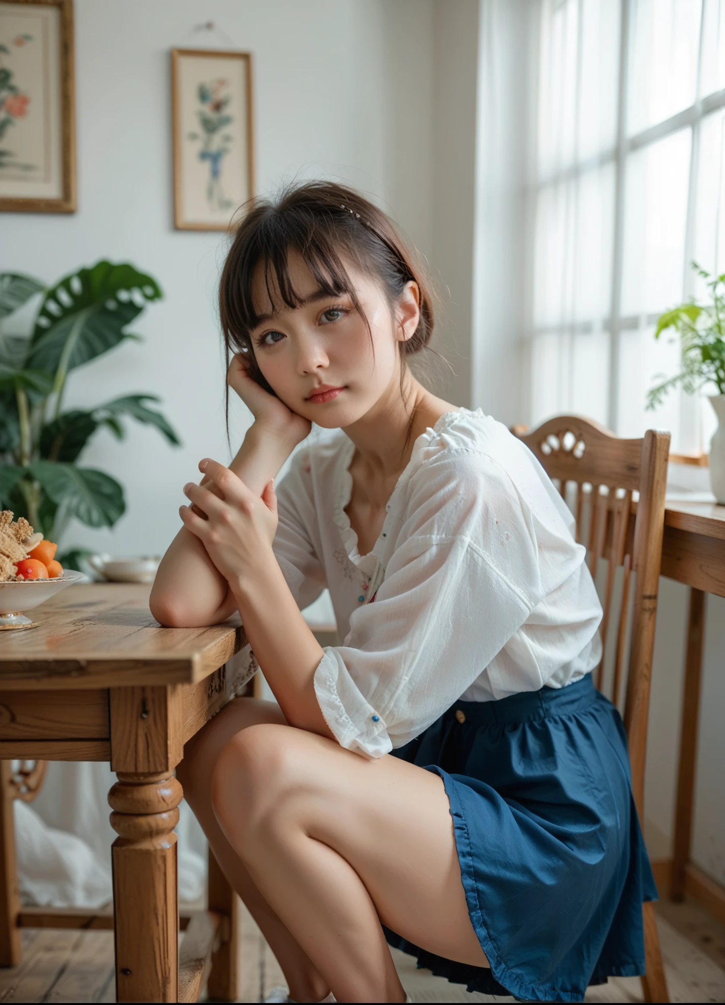 anime girl with a big ass sitting on a chair, beautiful anime girl squatting, seductive, bending over, guweiz, a hyperrealistic student, hyperrealistic student, ilya kuvshinov. 4k, on a table, casual pose, anime girl, realistic student, sexy pose, ccurate, bloodshot eyes, Ukiyo-e, anime, 8k, super detail, best quality
