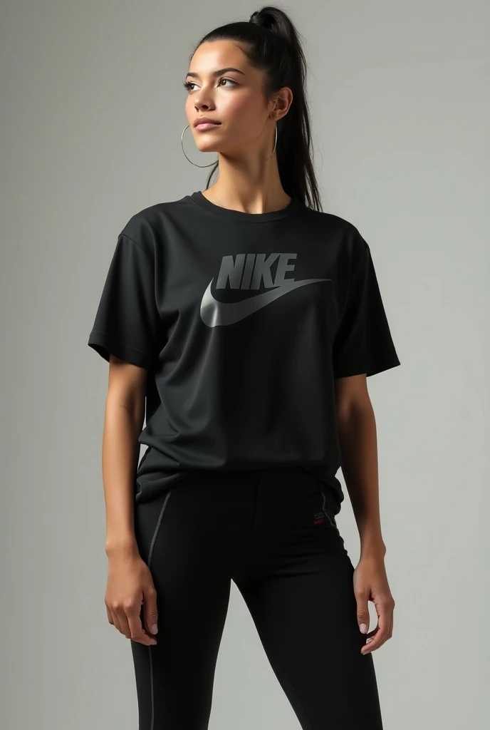 a linda woman in a camisa preta and black shorts, mulher linda e jovem, wearing a camiseta preta, vestindo camiseta preta, wearing uma camiseta preta, camiseta preta, camiseta preta, camiseta preta, wearing a camisa preta, vestindo uma camiseta, he is wearing a camiseta preta, camisa preta, uma camiseta preta. Tom alto, Manga curta