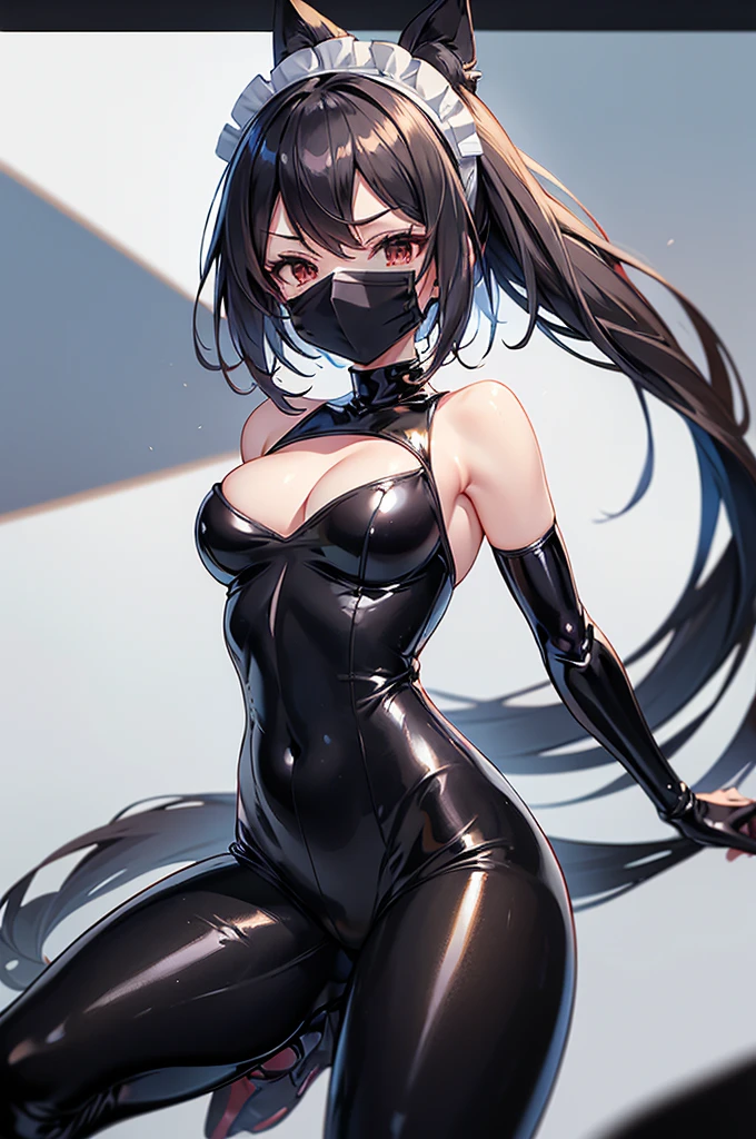 Prisoner of war, ninja, ponytail, black mask, medium breasts, torn clothes, white underwear, Japanese-style room, restraint, angry, rope, wet with cloudy liquid, wet with saliva, wet crotch, wet thighs, Watery eyes, shy, lying down, excited