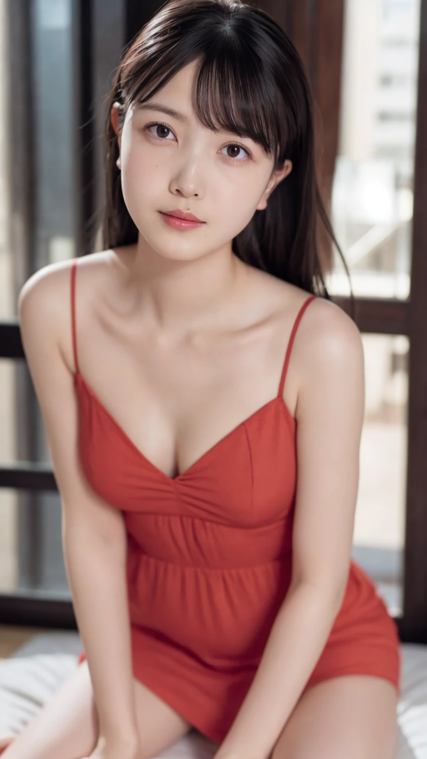 8k, masterpiece, original photo, best quality, Reality, Extremely detailed CG Unity 8K wallpaper, Depth of Field, Movie Lighting, lens flare, Ray Tracing, (Extremely beautiful face, Beautiful lips, beautiful eyes), Intricately detailed face, ((Ultra-delicate skin), Beautiful 1 girl best quality photos, Ultra-high resolution, (Realistically:1.4),Cute hairpin,1 girl,Beautiful slim woman:1.4,Super thin face,Exquisite eyes,double eyelids,Necklace,woman in a suit and red shirt, girl in a suit, girl in suit.