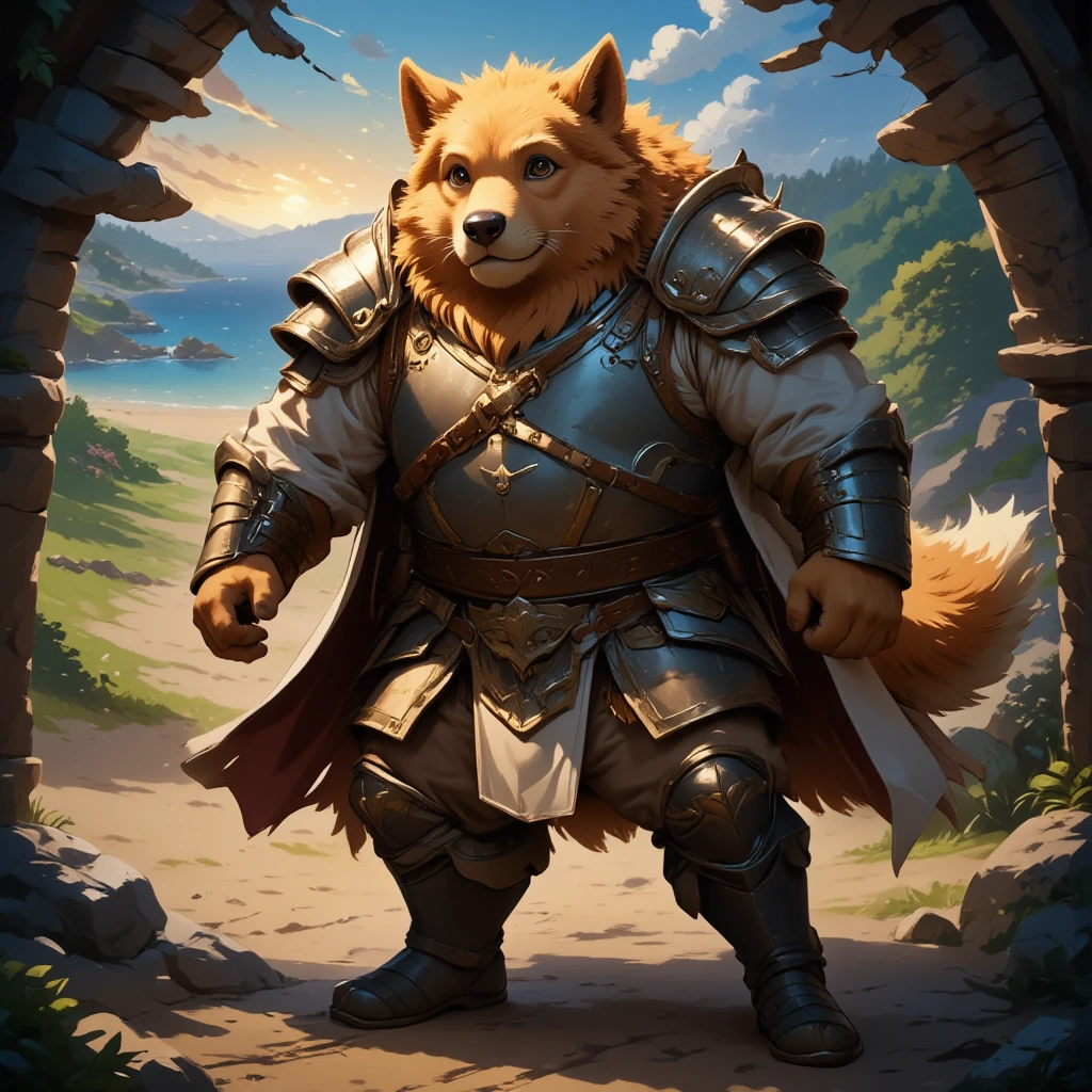 character focus, full body, looking away, various angle, european fantasy, a plump middle-aged german shepherd man, clothed, heroic costume, full armor, pants, dynamic pose, BREAK complete anatomy, perfect proportions, beautiful thigh gap, fluffy body, intricate fur details, beautiful fur texture, BREAK a detailed german shepherd tail, detailed boots, detailed foot, detailed hands, 5fingers, 5fingers nails, BREAK aesthetic anime face, insanity detailed face, male face, big face, square jawline, aesthetic anime eyes, detailed brown eyes, detailed brown cornea, detailed dark brown irises, detailed pupils, male eyes, big eyes, male eyebrows, innocent look, beautiful beard, BREAK full body in Michelangelo Buonarroti style, digital illustration anime, housamo style, detailed painting landscape, beach, path, outdoor, full color, HDR, BREAK masterpiece, official art, best quality, very aesthetic, absurdres, super fine illustration, great quality, BREAK noise reduction, very highres, large filesize, high quality, 32K, 8k wallpaper, dynamic lighting, BREAK insanity detailed, ultra detailed, intricate details, extremely detailed, detailed texture, an extremely delicate and beautiful, BREAK osukemo, e621 illustration, kemohomo, anthropomorphic, furry, cartoon, harmonious body, pastoral face, virtuous eyes, epic atmosphere